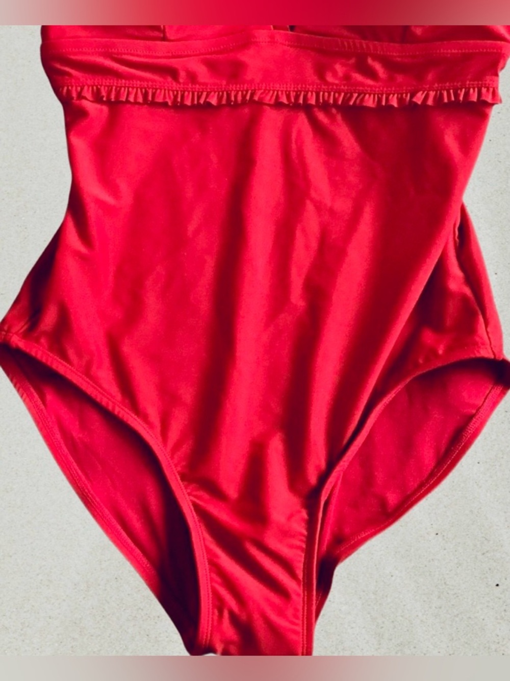 Tommy Hilfiger Red V-Neck One-Piece Swimsuit with Ruffle Trim (NWT - Size 18) - Picture 4 of 8